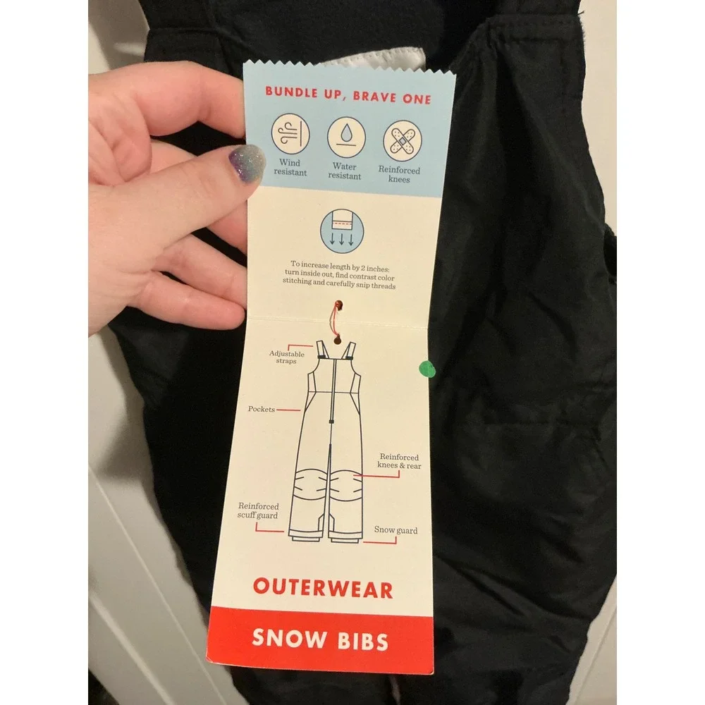 Cat & Jack Kids Black Snow Bibs Insulated Winter Overalls XS 4-5 P69XKW NWT